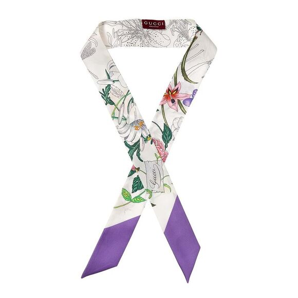 Gucci Printed Silk Twill Ribbon Scarf Purple
